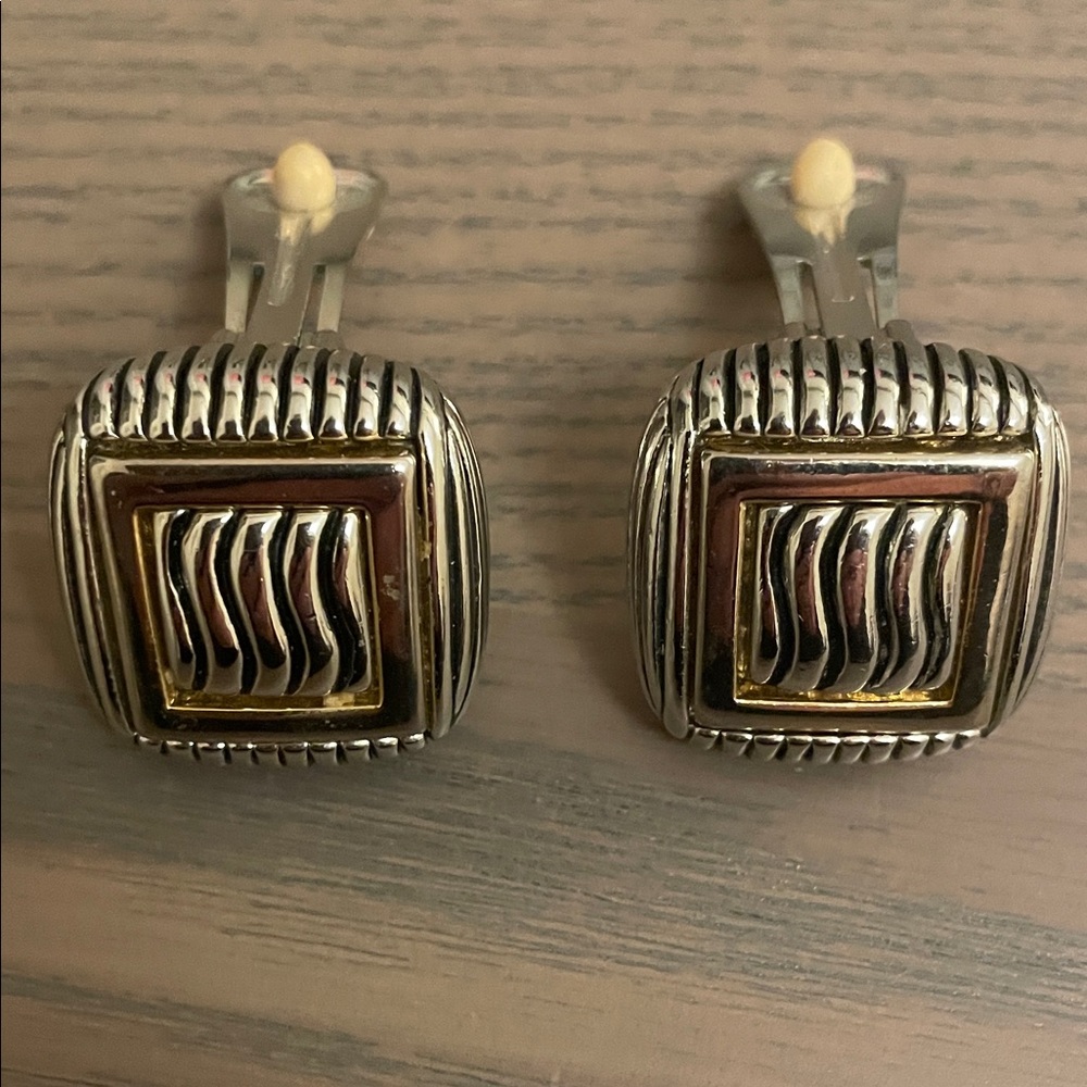 Gold and Silver Square Clip-On costume Earrings